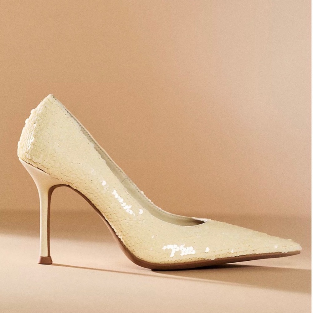 Jeffrey Campbell Risk Sequin Heels Beige